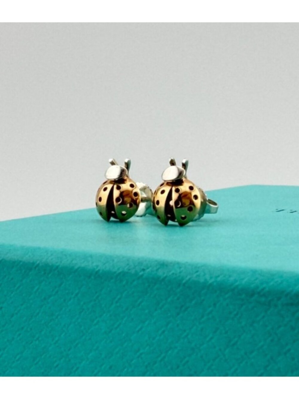 Tiffany & Co Love Bugs 18k Ladybug Gold Sterling Silver Earrings RARE Retired
